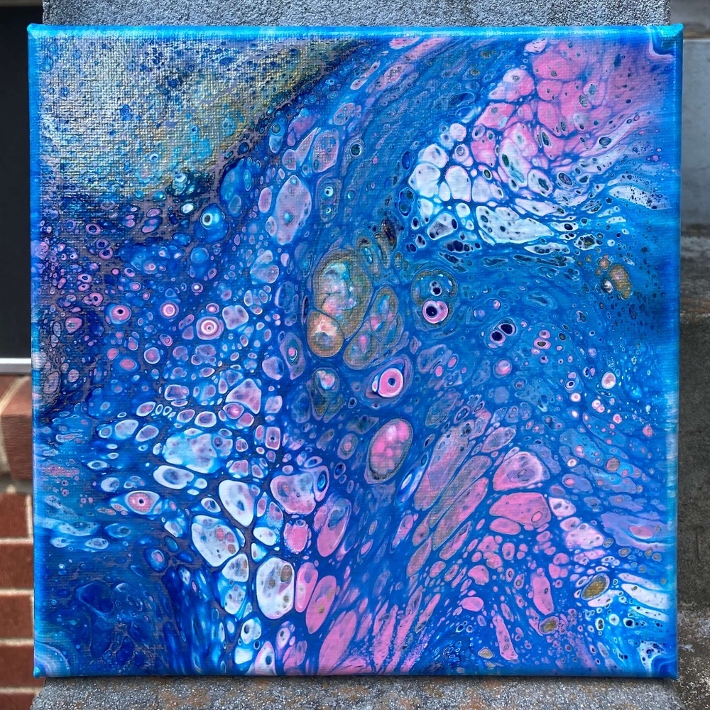 Galactic Magic 8"x8" Painting by Color Fluent Art (Blue/Pink/White/Gold)